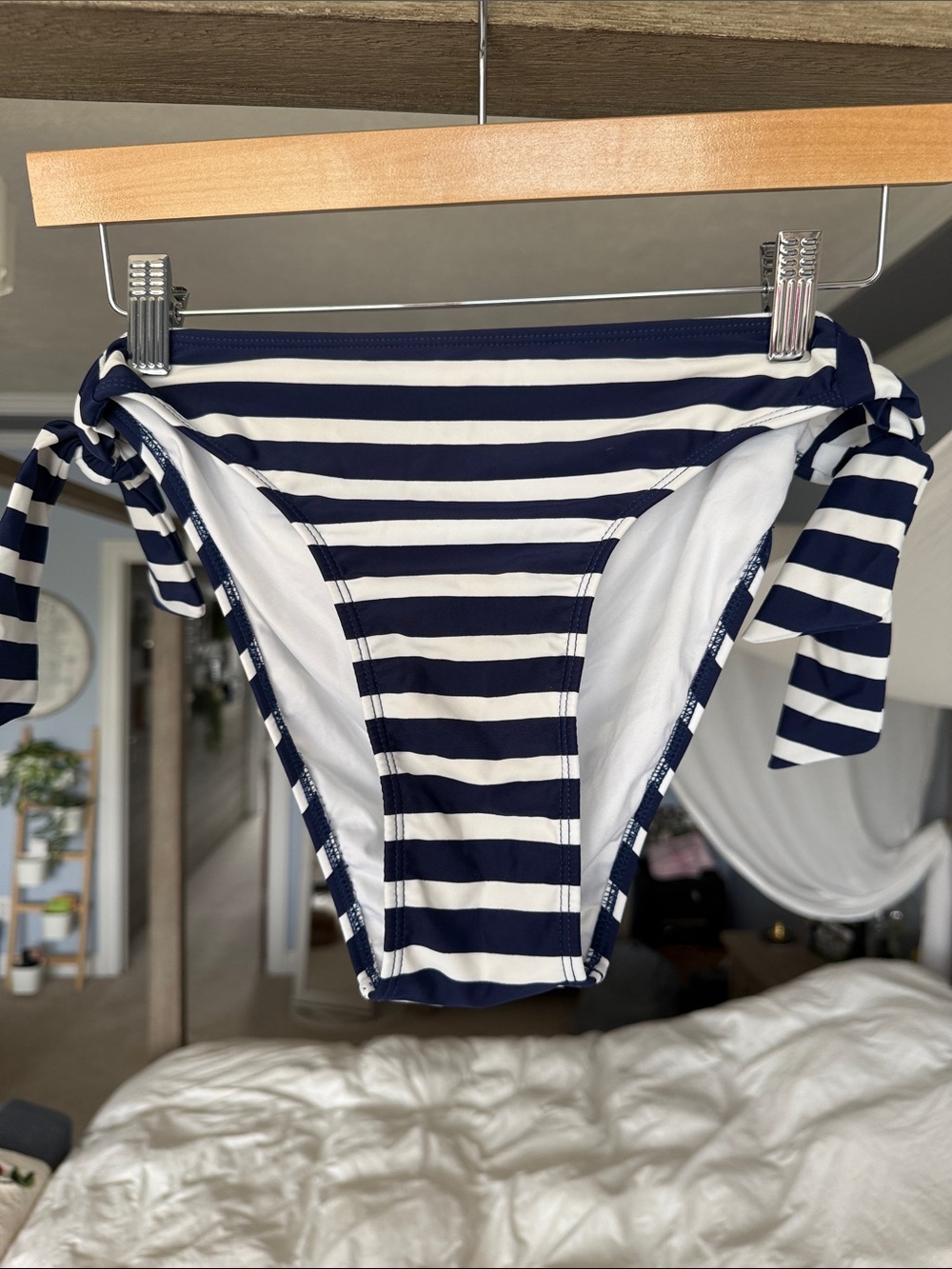 VENUS Navy and White Striped Tie-Side Bikini Bottom